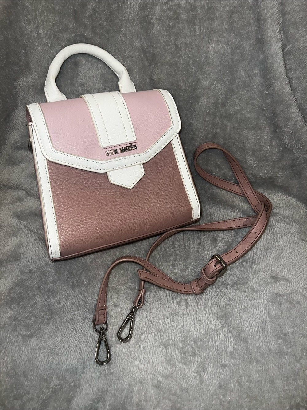 Steve Madden Pink, White & Brown Colorblock Top-Handle Crossbody